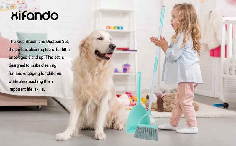 Xifando Mini Broom with Dustpan for Kids,Little Housekeeping Helper Set (Light Blue) - Image 1